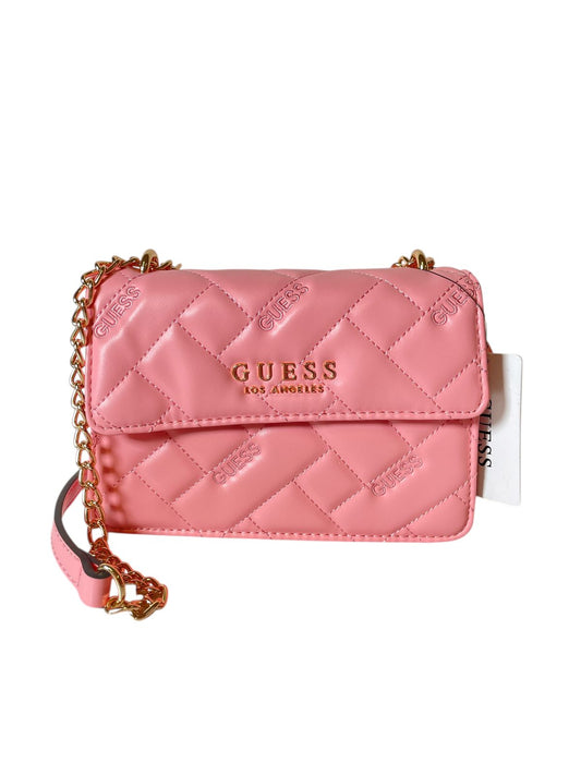 Bolsa Clutch GUESS Acolchada Rosa/Negra con Cadena Dorada
